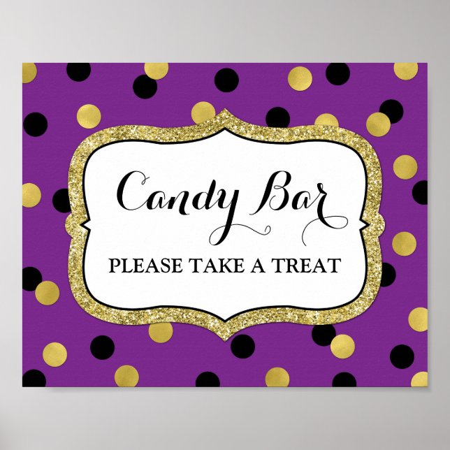 Candy Bar Wedding Sign Lila Black Gold Confetti Poster (Vorne)