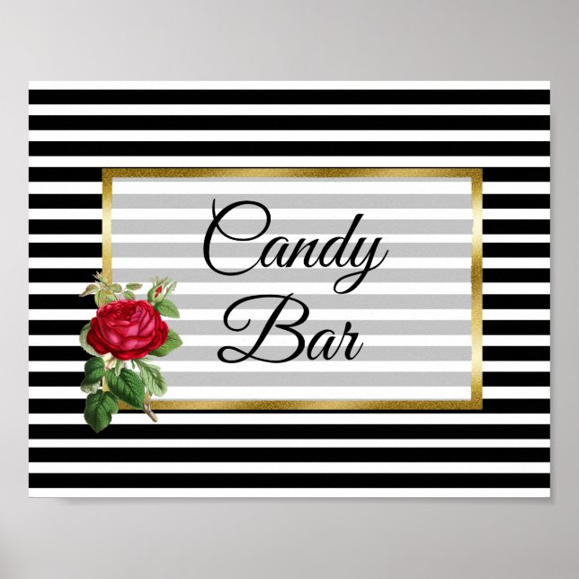 Candy Bar Wedding Sign Rote Rose Poster (Vorne)