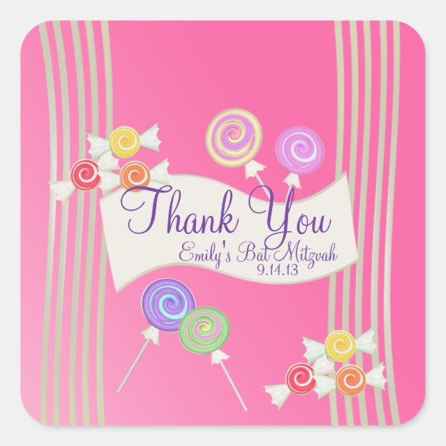 Candy Bat Mitzvah Gevor Danke Dark Pink Quadratischer Aufkleber (Vorderseite)