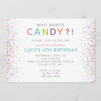 Candy Birthday Einladung, Wer Will Süßigkeiten?! Einladung