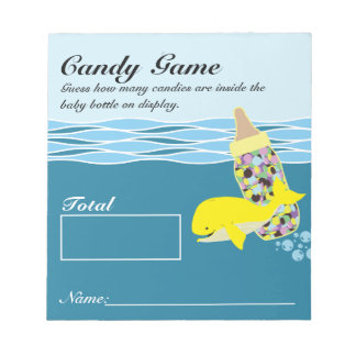 Candy Bottle Guessing Game, M&M, Whale Baby Dusche Notizblock