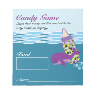 Candy Bottle Guessing Game, M&M, Whale Baby Dusche Notizblock