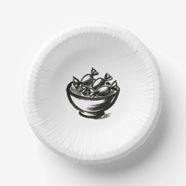 Candy Bowl – Ink Brush Halloween Illustration on Pappteller (Vorderseite)