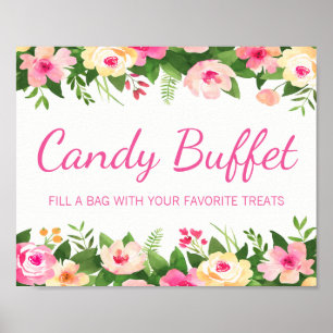 Candy Buffet Pink Blumenspeck Babydusche Zeichen Poster