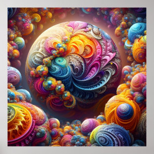 Candy Candy-Fraktal Globe und Planeten umkreisen Poster