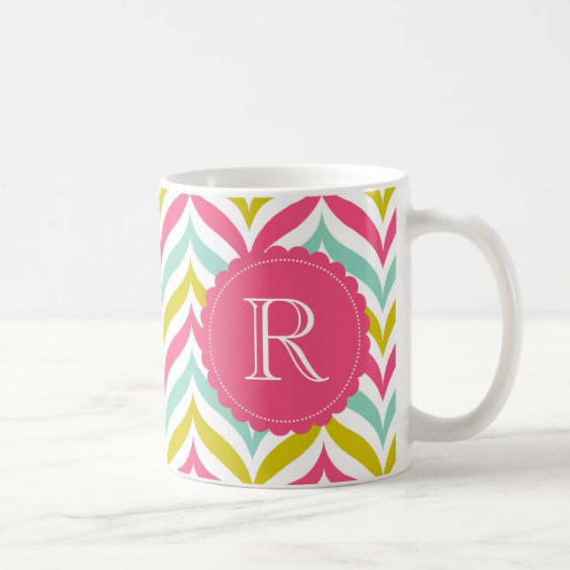 Candy Candy Zickzack Waves Muster Monogram Tasse (Rechts)
