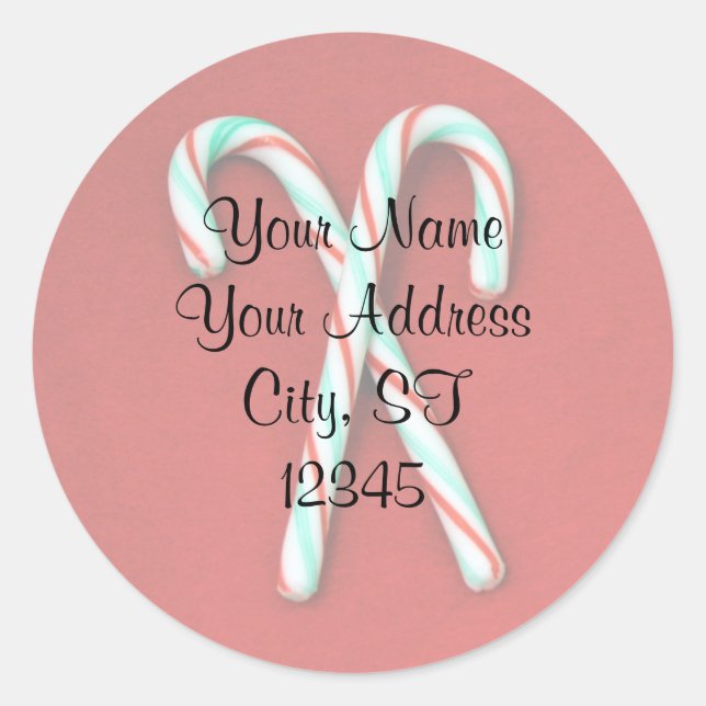 Candy Cane Adressenaufkleber Runder Aufkleber (Vorderseite)