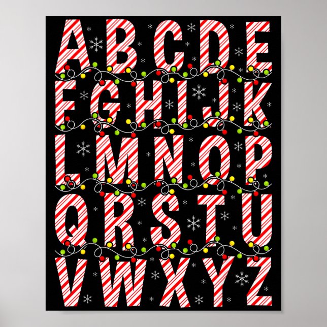 Candy Cane Alphabet Christmas Lights Teacher Schoo Poster (Vorne)