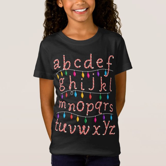 Candy Cane Alphabet Christmas Lights Teacher Schoo T-Shirt (Vorderseite)