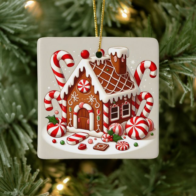 Candy Cane and Holiday Delights Gingerbrot House Keramikornament (Baum)