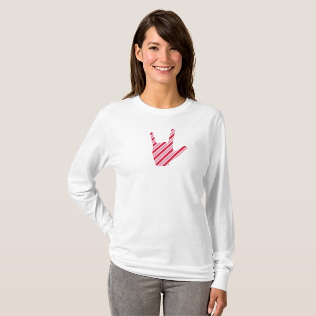Candy Cane ASL I Liebe You T - Shirt oder Pajama T (Vorne ganz)