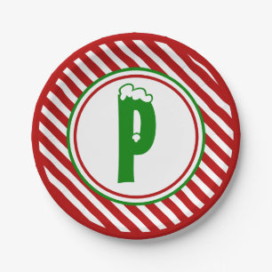 Candy Cane Basics Red/White Monogram Pappteller