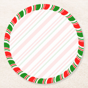 Candy Cane Border Christmas Blank Custom Runder Pappuntersetzer