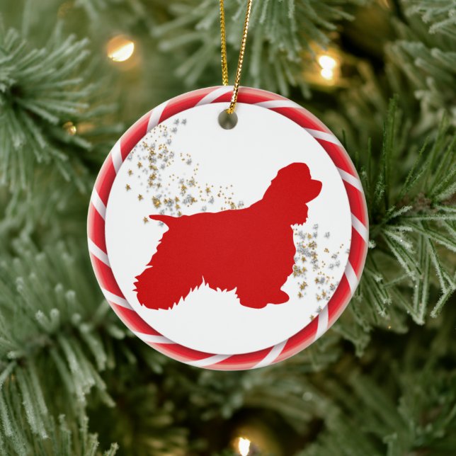 Candy Cane Border Cocker Spaniel Keramik Ornament (Baum)