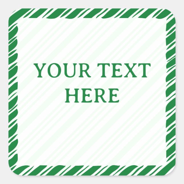 Candy Cane Border Weihnachtsdekor Custom Text Quadratischer Aufkleber (Vorderseite)