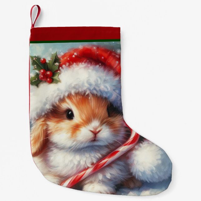 Candy Cane Bunny Rabbit Weihnachten Kleiner Weihnachtsstrumpf (Vorderseite)
