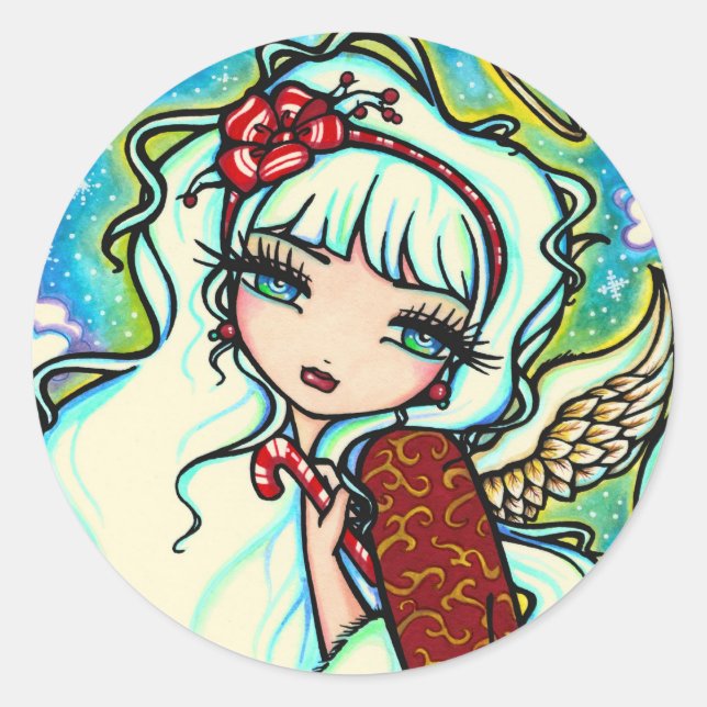 Candy Cane Christmas Angel von Hannah Lynn Runder Aufkleber (Vorderseite)