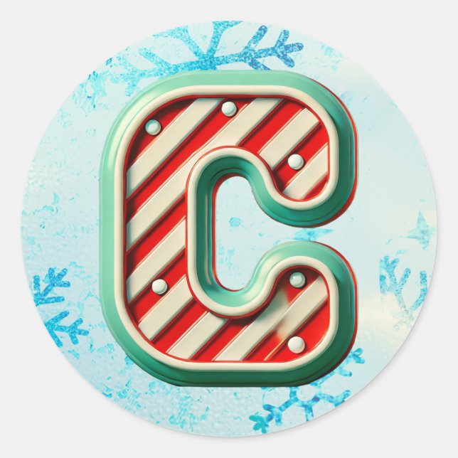 Candy Cane Christmas "C" Sticker, Feste Streifen Runder Aufkleber (Vorderseite)