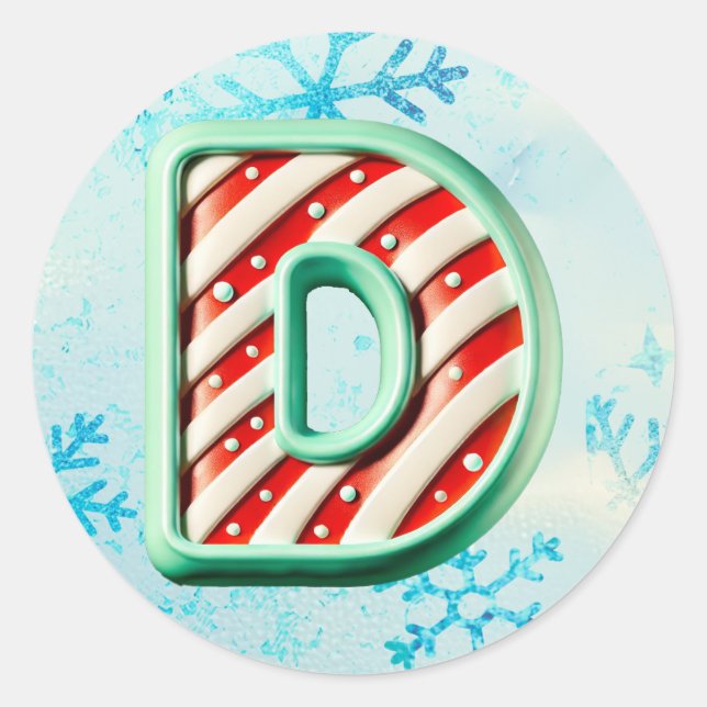 Candy Cane Christmas "D"-Aufkleber, festliche Stre Runder Aufkleber (Vorderseite)