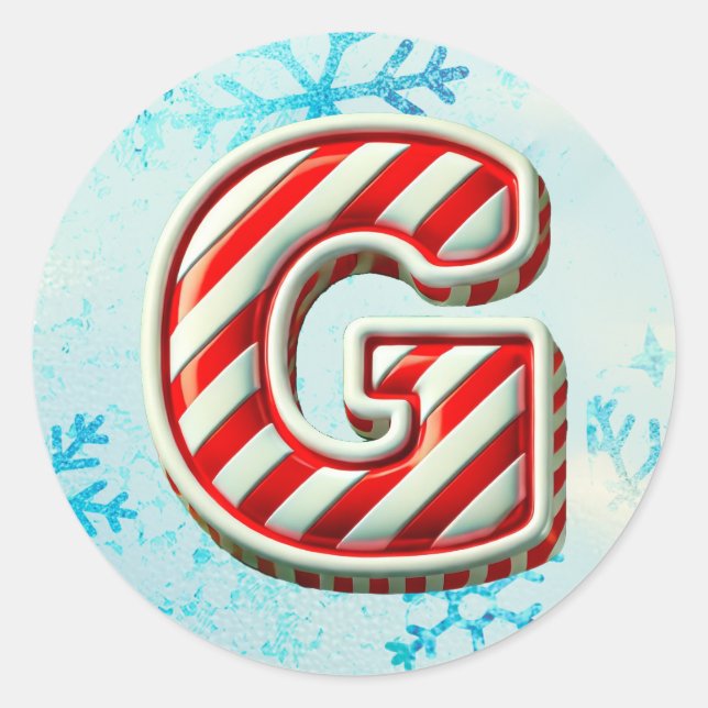 Candy Cane Christmas "G" Sticker, festliche Streif Runder Aufkleber (Vorderseite)