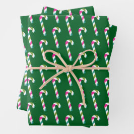 Candy Cane Christmas Green Geschenkpapier Set