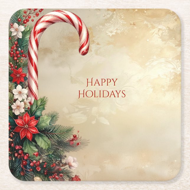 Candy Cane Christmas Holiday Paper Coaster Rechteckiger Pappuntersetzer (Vorderseite)