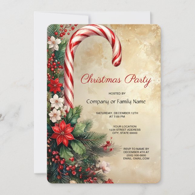 Candy Cane Christmas Holiday Party Invitation Einladung (Vorderseite)