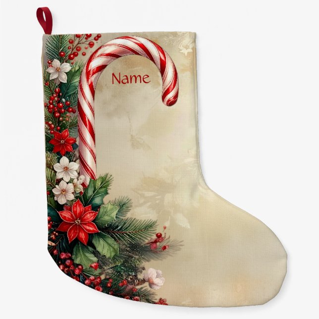 Candy Cane Christmas Holiday Stocking Großer Weihnachtsstrumpf (Vorderseite)