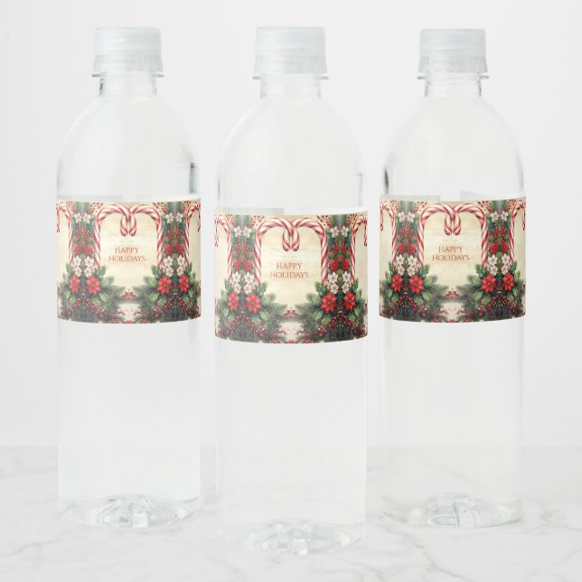 Candy Cane Christmas Holiday Water Bottle Label (Flaschen)