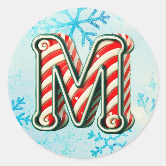 Candy Cane Christmas "M" Sticker, Feste Streifen Runder Aufkleber (Vorderseite)