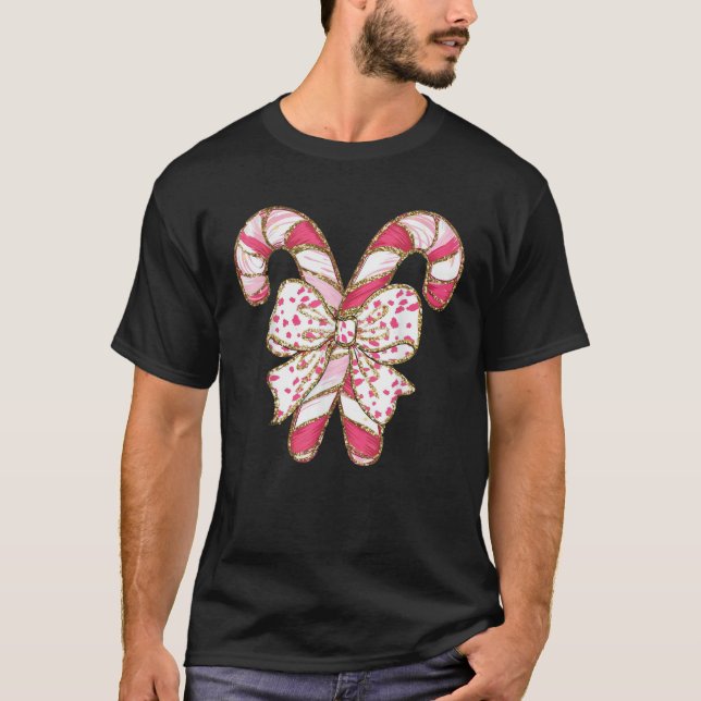 Candy Cane Christmas Pink Coquette Holiday Christm T-Shirt (Vorderseite)