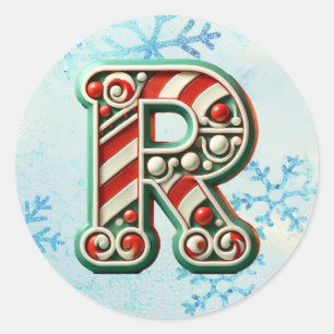 Candy Cane Christmas "R" Sticker, Feste Streifen Runder Aufkleber