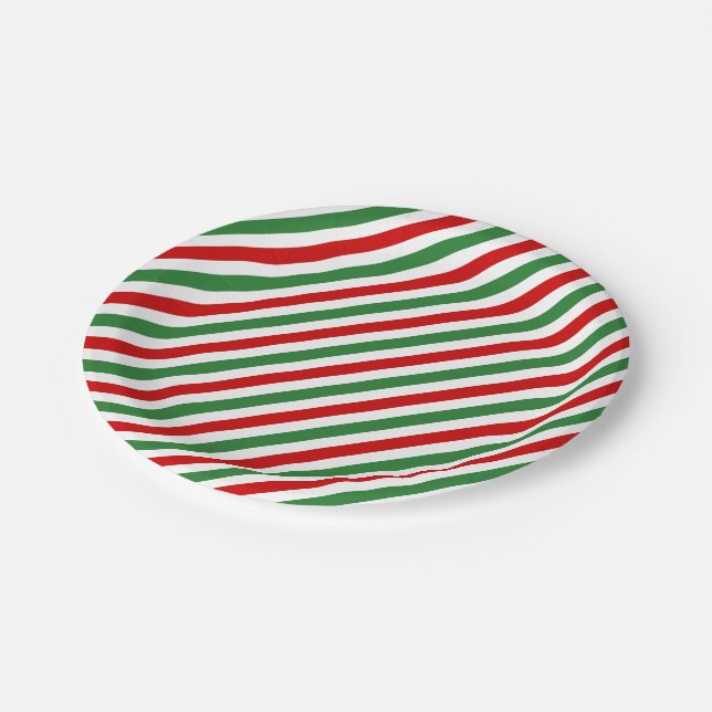 Candy Cane Christmas Stripes Red Green Pappteller (Schrägansicht)