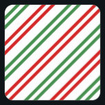 Candy Cane Christmas Stripes Red Green Quadratischer Aufkleber<br><div class="desc">Candy Cane Christmas Stripes Red Green</div>