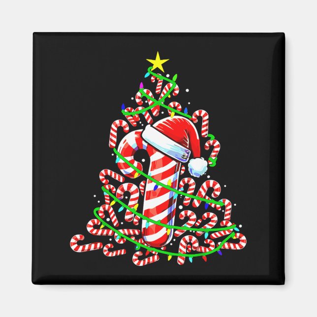 Candy Cane Christmas Tree Lights Santa  Magnet (Vorne)
