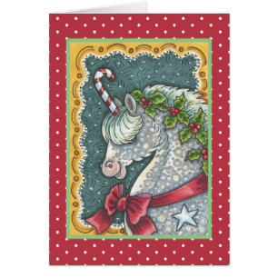 CANDY CANE CHRISTMAS UNICORN GREETING CARD V