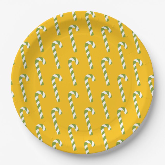 Candy Cane Christmas Yellow Orange Pappteller (Vorderseite)