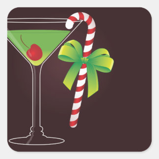 Candy Cane Cocktail Weihnachten Quadratischer Aufkleber