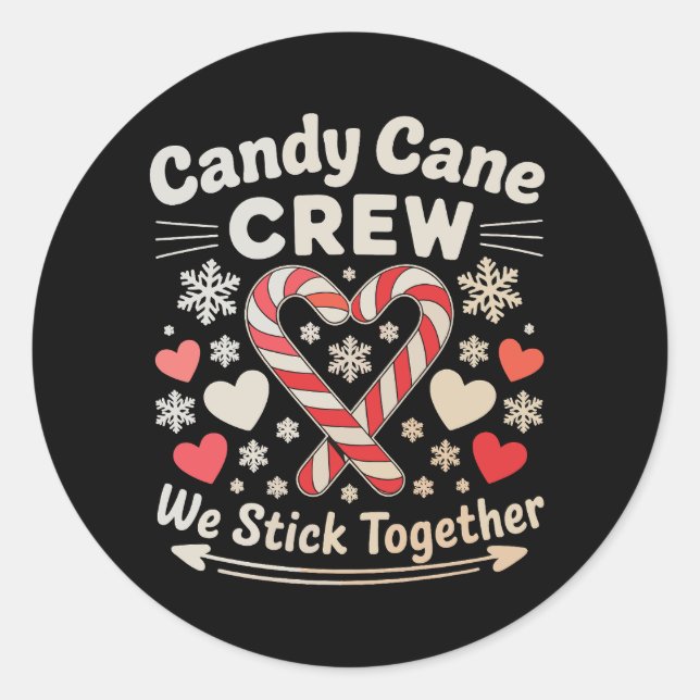 Candy Cane Crew Herzenslunch Familienfeier Weihnac Runder Aufkleber (Vorderseite)