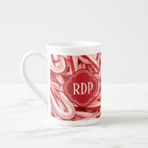 Candy Cane Custom Text Bone China Tasse