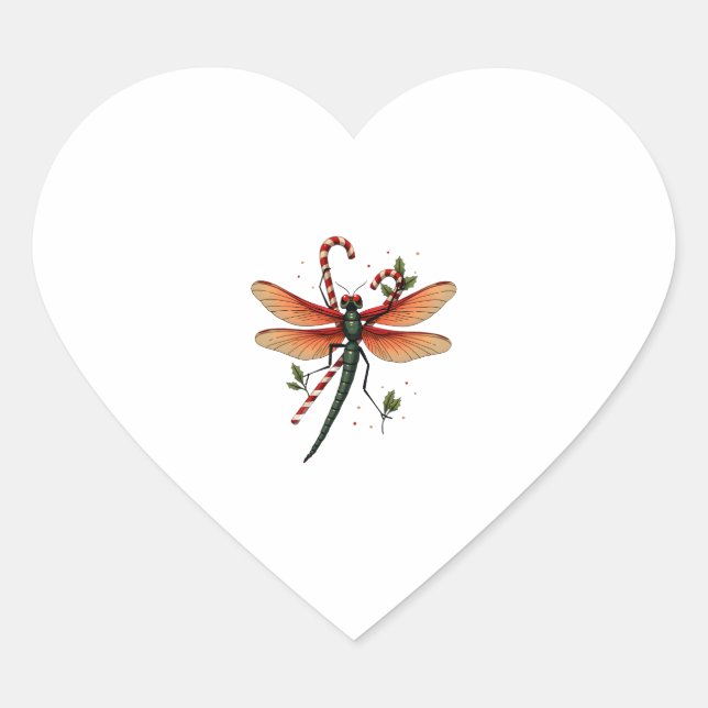Candy Cane Dragonfly Herz-Aufkleber (Vorderseite)