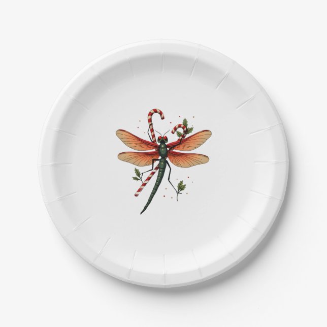 Candy Cane Dragonfly Pappteller (Vorderseite)