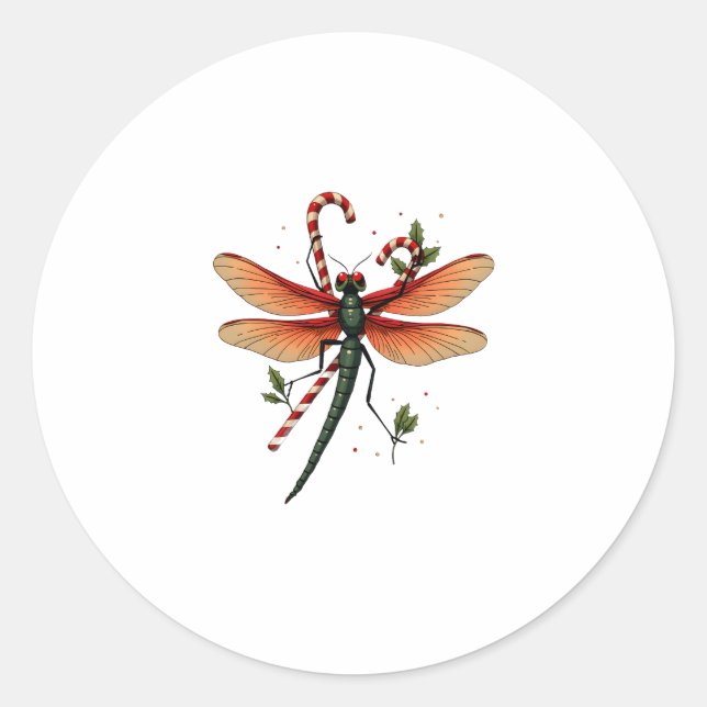 Candy Cane Dragonfly Runder Aufkleber (Vorderseite)