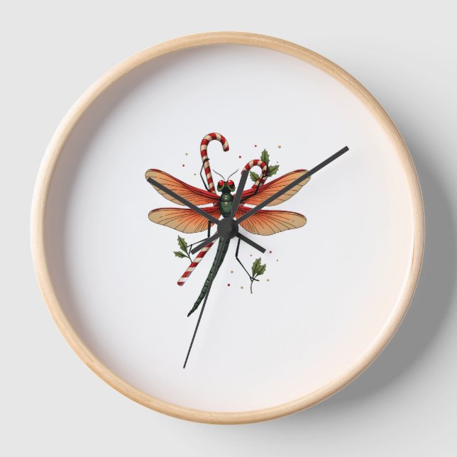 Candy Cane Dragonfly Uhr (Vorderseite)