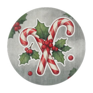 Candy Cane Duo With Holly And Berries Schneidebrett