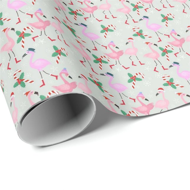 Candy Cane Flamingos Wrapping Paper Geschenkpapier (Rolleneckpunkt)