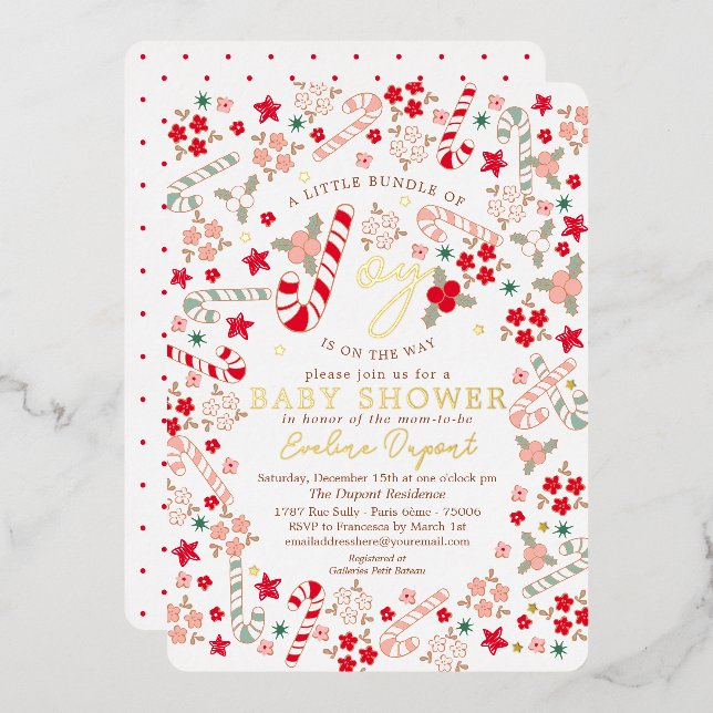 Candy Cane Floral Christmas Baby Dusche Einladung (Vorderseite/Rückseite)