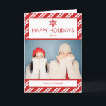 Candy Cane Foto von Folded Christmas Card Feiertagskarte<br><div class="desc">In modern classic, this white and red snowflake critike candy cane foto template Christmas card is a festive choice for your holiday mailings this year. Add your foto and personalize the text to create your own holiday card. So much more than a store bought card, these are sure to become...</div>