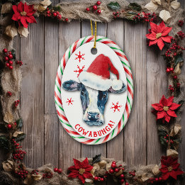 Candy Cane Frame Funny Cowabunga Kuh Keramik Ornament