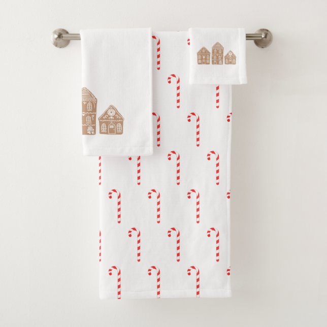 Candy Cane Gingerbrot Pattern Badetuch Set (Insitu)